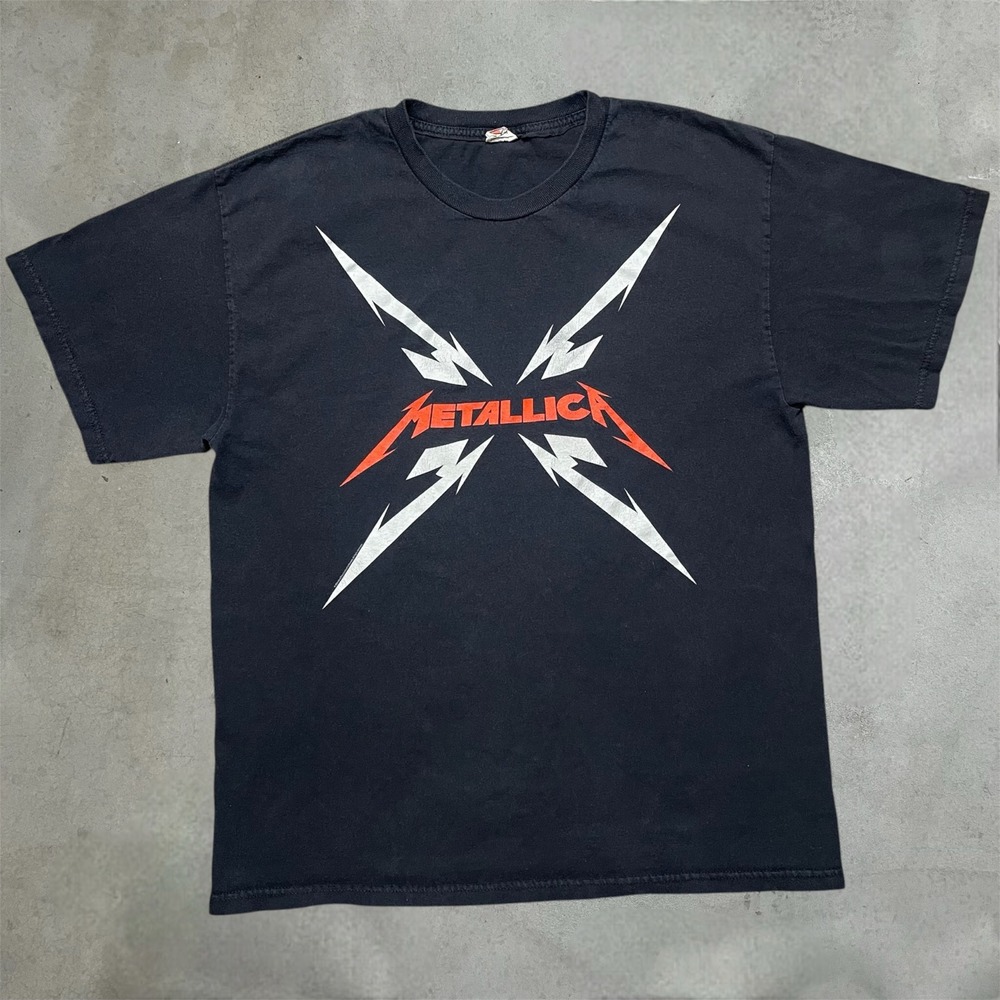 Y2K Metallica Graphic T-Shirt Mens L Black Band Tee 2014‎ Lightning Bolt Logo